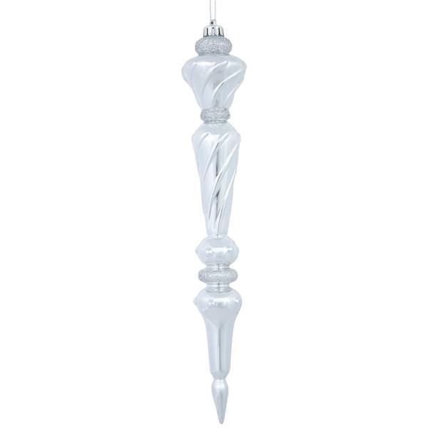 12" Silver Shiny Glitter Icicle Drop Ornament (3 pack)