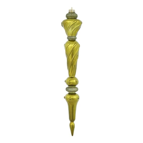 12" Dark Olive Shiny Glitter Icicle Drop Ornament (3 pack)