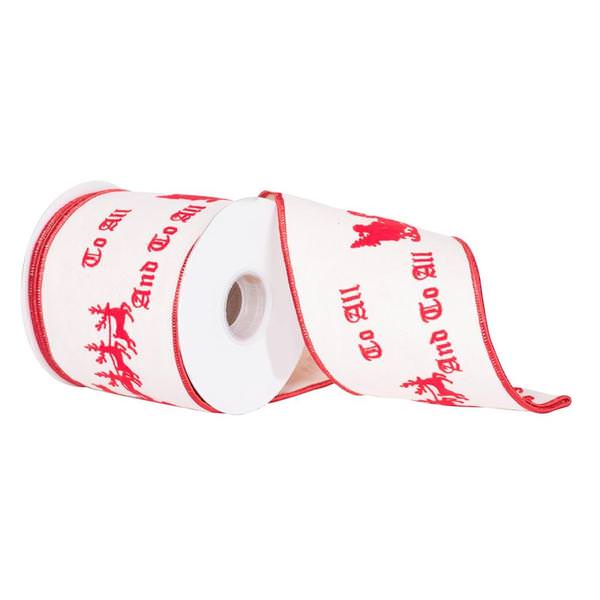 4" x 10Yd Ivory-Red Santa Reindeer Wired Ribbon