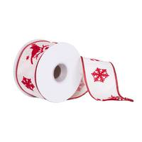 Vickerman 2.5" x 10Yd Ivory-Red Cardinal Snowflake Wired Ribbon
