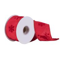 Vickerman 2.5" x 10Yd Red Cardinal Snowflake Wired Ribbon