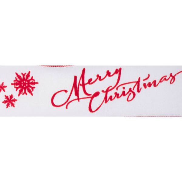 2.5" x 10Yd Ivory Red Merry Christmas Wired Ribbon