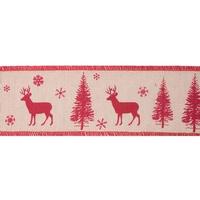 Vickerman 4" x 10Yd Red Deer & Tree Natural Jute Wired Ribbon