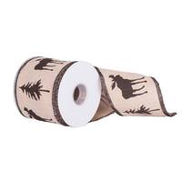 Vickerman 4" x 10Yd Brown Moose & Tree Natural Jute Wired Ribbon