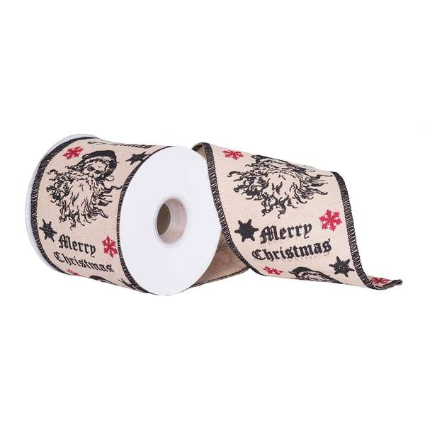 4" x 5Yd Green Red Santa Face Jute Wired Ribbon