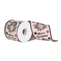 Vickerman 4" x 5Yd Green Red Santa Face Jute Wired Ribbon