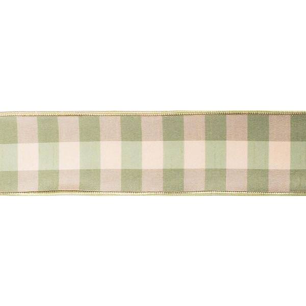 2.5" x 10yd Sage Ivory Aspen Check Ribbon