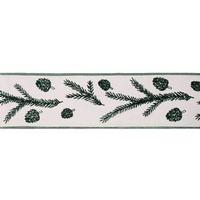 Vickerman 4" x 10Yd Green Spruce Pine Cone Ivory Wired Ribbon