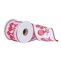 Vickerman 4" x 10Yd Red Hanging Ornament White Dupion Wired Ribbon