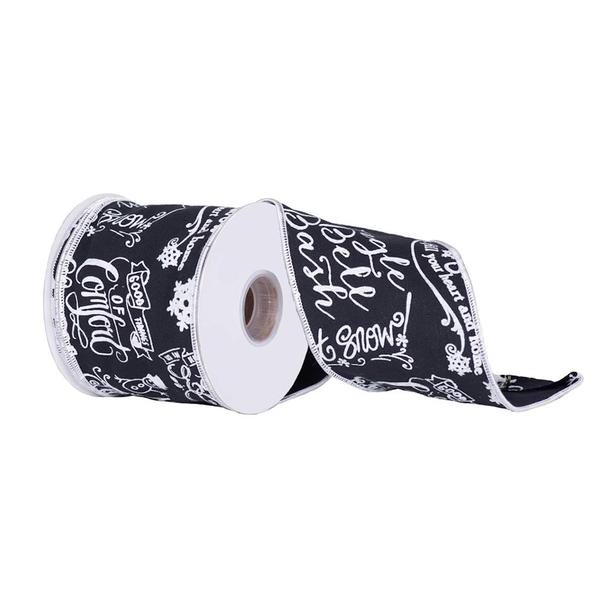 4" x 10Yd Black White Chalk Board Wired Ribbon
