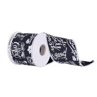 Vickerman 4" x 10Yd Black White Chalk Board Wired Ribbon