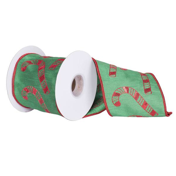 4" x 5Yd Green Red Candy Cane Wired Ribbon