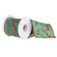 Vickerman 4" x 5Yd Green Red Candy Cane Wired Ribbon