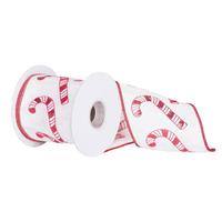 Vickerman 4" x 5Yd Red Candy Cane White Dupion Wired Ribbon