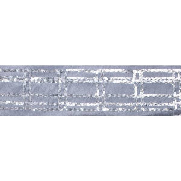 4" x 5Yd Silver Sequin Plaid Grey Dupion Wired Ribbon