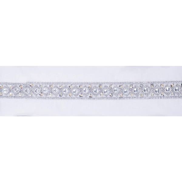 4" x 5Yd Silver Sequin Trim White Wired Ribbon