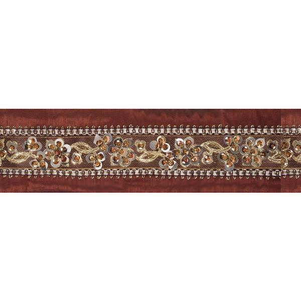4" x 5Yd Copper Sequin Trim Chocolate Wired Ribbon