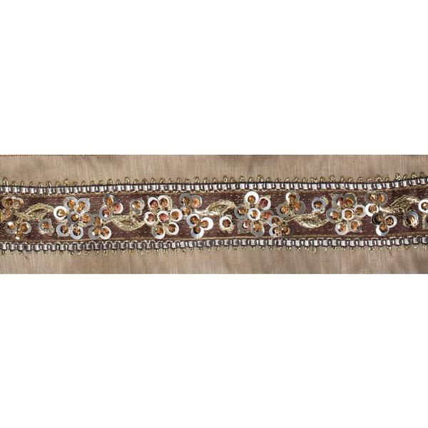 4" x 5Yd Gold Sequin Trim Taupe Wired Ribbon
