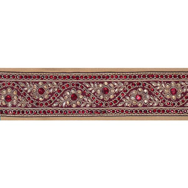 4" x 5Yd Red Gold Stone Trim Dupion Wired Ribbon