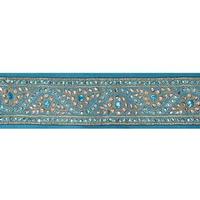 Vickerman 4" x 5Yd Turquoise Gold Stone Trim Dupion Wired Ribbon