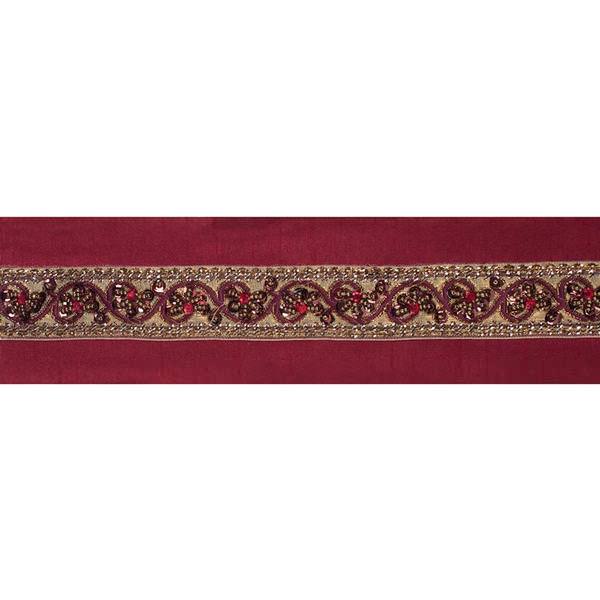4" x 5Yd Jeweled Floral Trim Burgundy Dupon Wired Ribbon