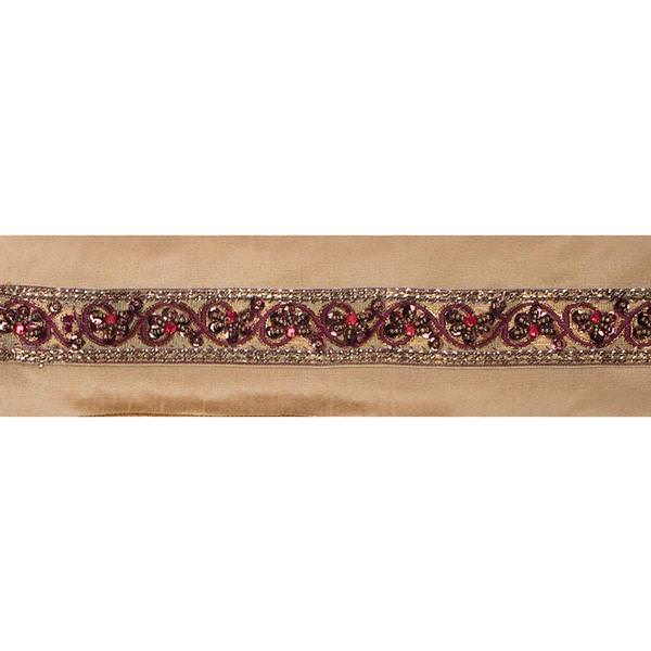 4" x 5Yd Jeweled Floral Trim Gold Dupion Wired Ribbon