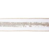 Vickerman 2.5" x 5Yd Gold Sequin Stripe Ivory Dupion Wired Ribbon