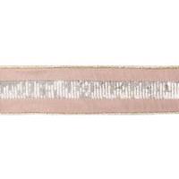 Vickerman 2.5" x 5Yd Gold Sequin Stripe Taupe Dupion Wired Ribbon