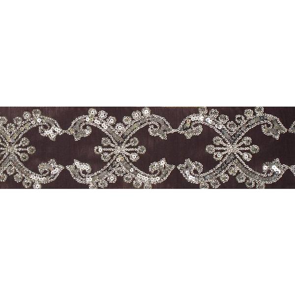 4" x 5Yd Gold Sequin Chocolate Dupion Wired Ribbon