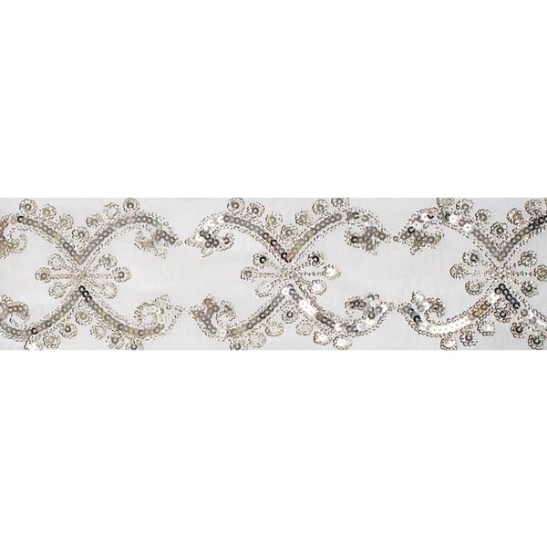 4" x 5Yd Gold Sequin White Dupion Wired Ribbon