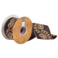 Vickerman 2.5" x 5Yd Gold Sequin Paisley Chocolate Dupion Wired Ribbon