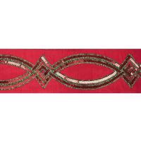Vickerman 4" x 5Yd Green Sequin Swirl Red Dupion Wired Ribbon