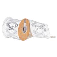 Vickerman 4" x 5yd Silver Sequin White Dupion Diamond Ribbon