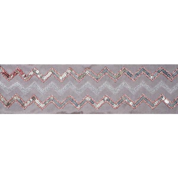 4" x 5Yd Rose Gold Sequin Chevron Taupe Dupion Wired Ribbon