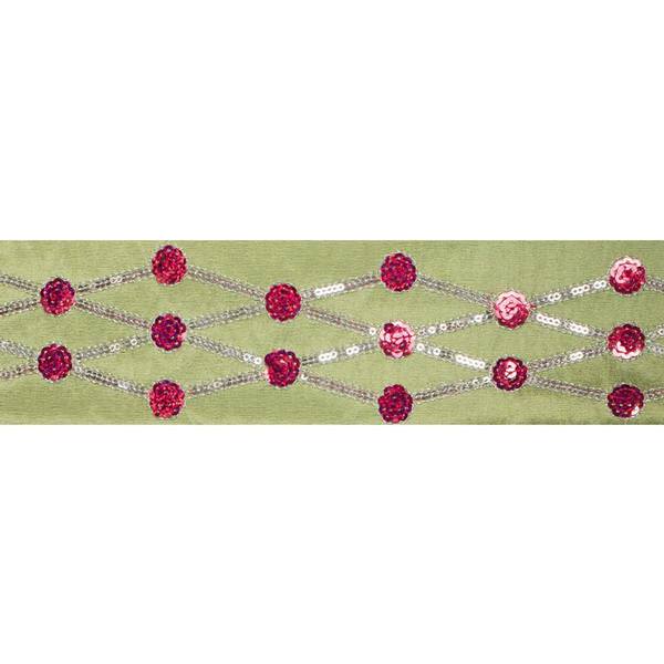 4" x 5Yd Red Sequin Circle Diamond Lime Wired Ribbon