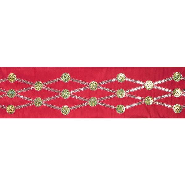 4" x 5Yd Gold Sequin Circle Diamond Red Wired Ribbon