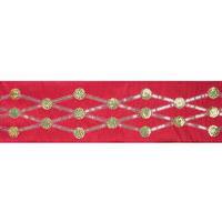 Vickerman 4" x 5Yd Gold Sequin Circle Diamond Red Wired Ribbon