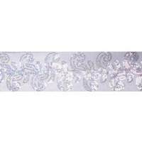 Vickerman 4" x 5Yd Silver Sequin Leaf Silver Dupion Wired Ribbon
