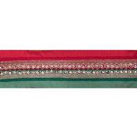 Vickerman 4" x 5Yd Gold Crystal Red Green Dupion Wired Ribbon