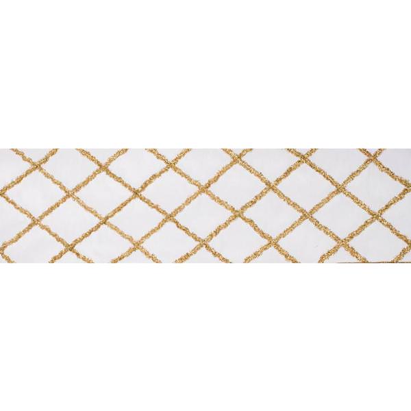 4" x 5Yd Gold Chenille Diamond Ivory Wired Ribbon