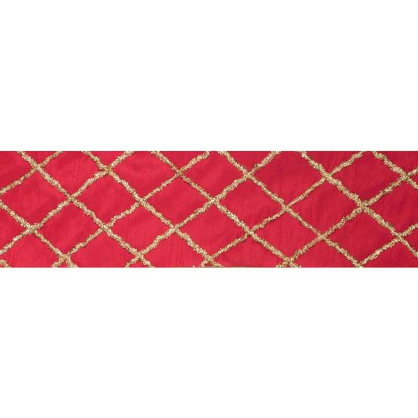 4" x 5Yd Gold Chenille Diamond Red Wired Ribbon