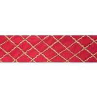 Vickerman 4" x 5Yd Gold Chenille Diamond Red Wired Ribbon