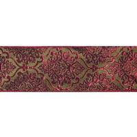 Vickerman 4" x 10Yd Burgundy-Lime Damask Jacquard Wired Ribbon