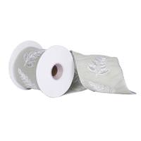 Vickerman 4" x 5Yd Silver Sequin Fern Sage Dupion Wired Ribbon