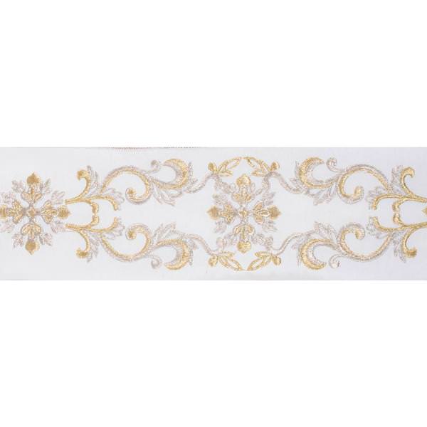 4" x 5Yd Ivory Snowflake Scroll Dupion Wired Ribbon