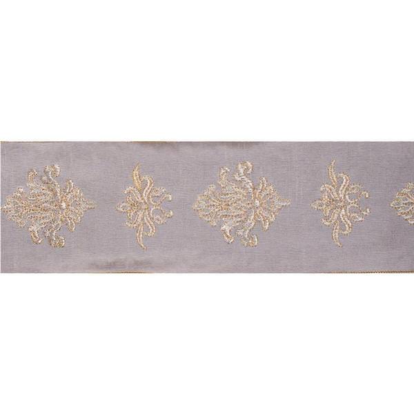 4" x 5Yd Platinum Gray Damask Dupion Wired Ribbon