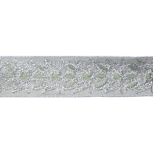 2.5" x 5Yd Gold Sequin Floral Sage Dupion Wired Ribbon