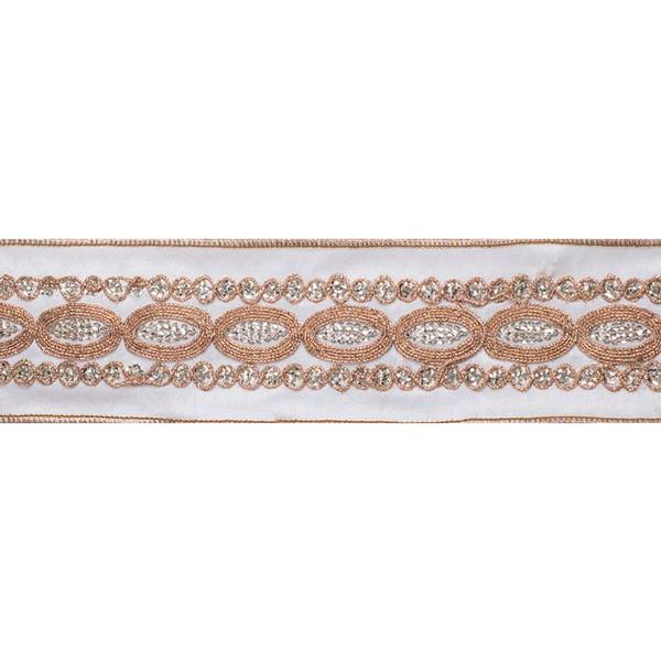 2.5" x 5Yd Gold Sequin Floral Ivory Dupion Wired Ribbon