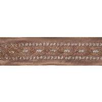 Vickerman 2.5" x 5Yd Copper Sequin Trim Taupe Dupion Wired Ribbon