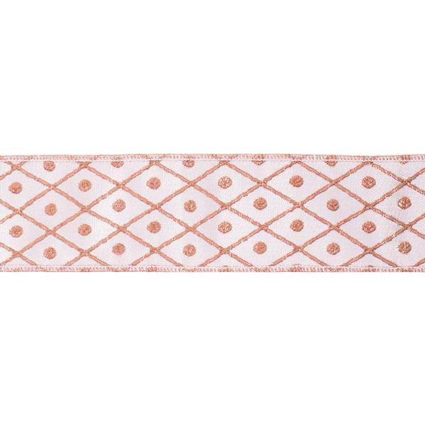 2.5" x 10Yd Rose Gold Diamond Jacquard Wired Ribbon